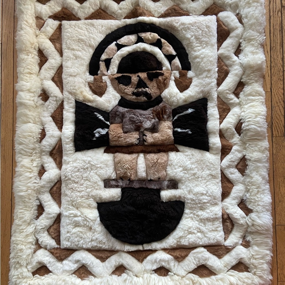 Genuine Peruvian Alpaca Fur Rug - “Girl with Adorably Worried Smirk” - 60” x 47”